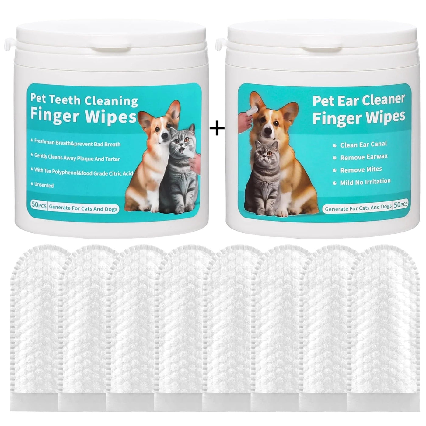 Pet Cleaning Wipes & Finger Toothbrush Set – Ear & Teeth Care